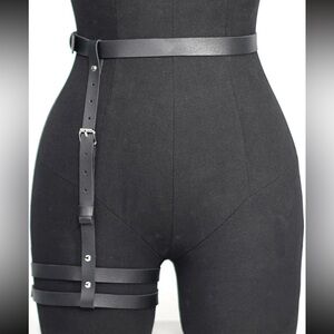 Black Vegan PU Leather Single Leg Bottom Harness Belt
